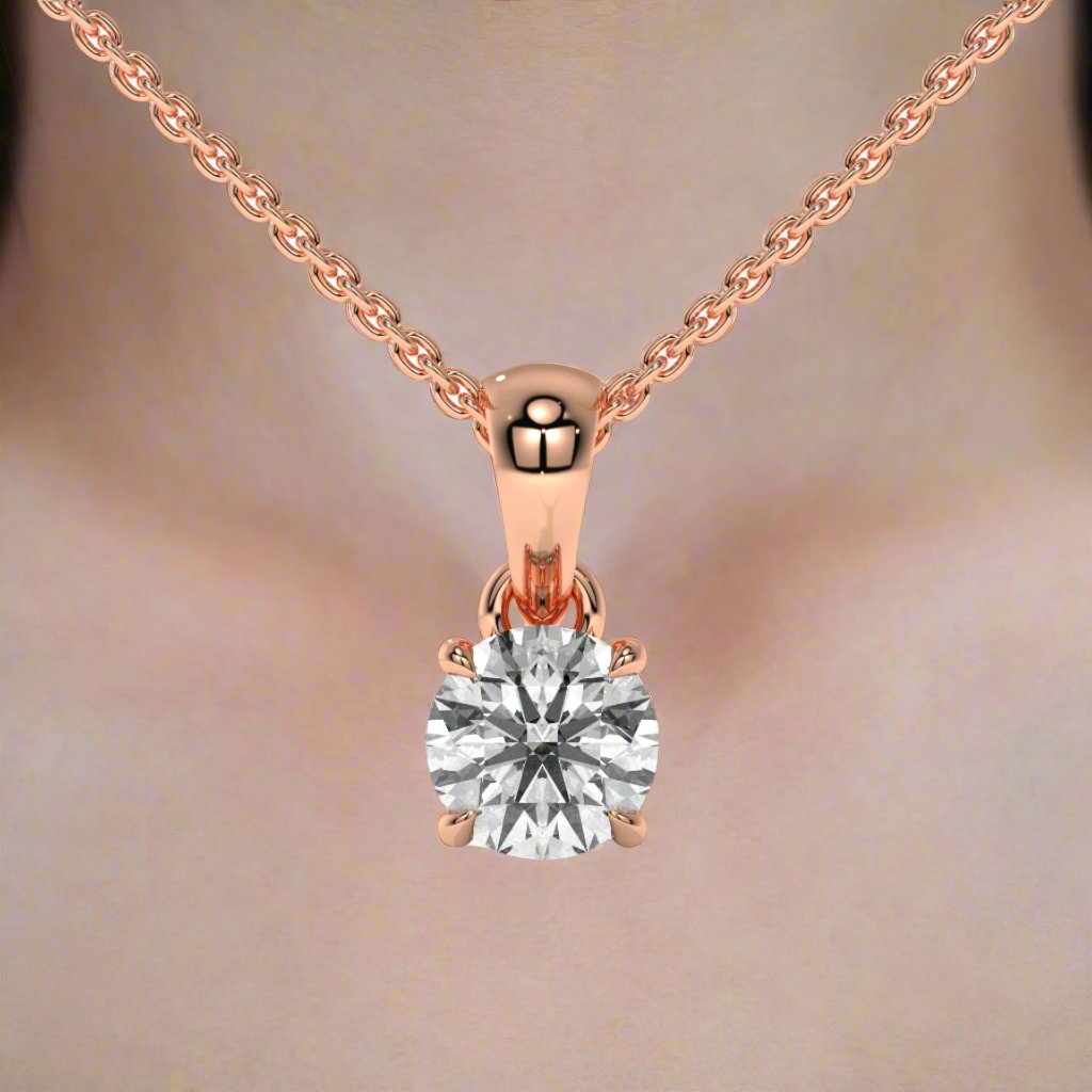 14K Rose Gold Solitaire 0.40 carats Lab Grown Diamond Pendant