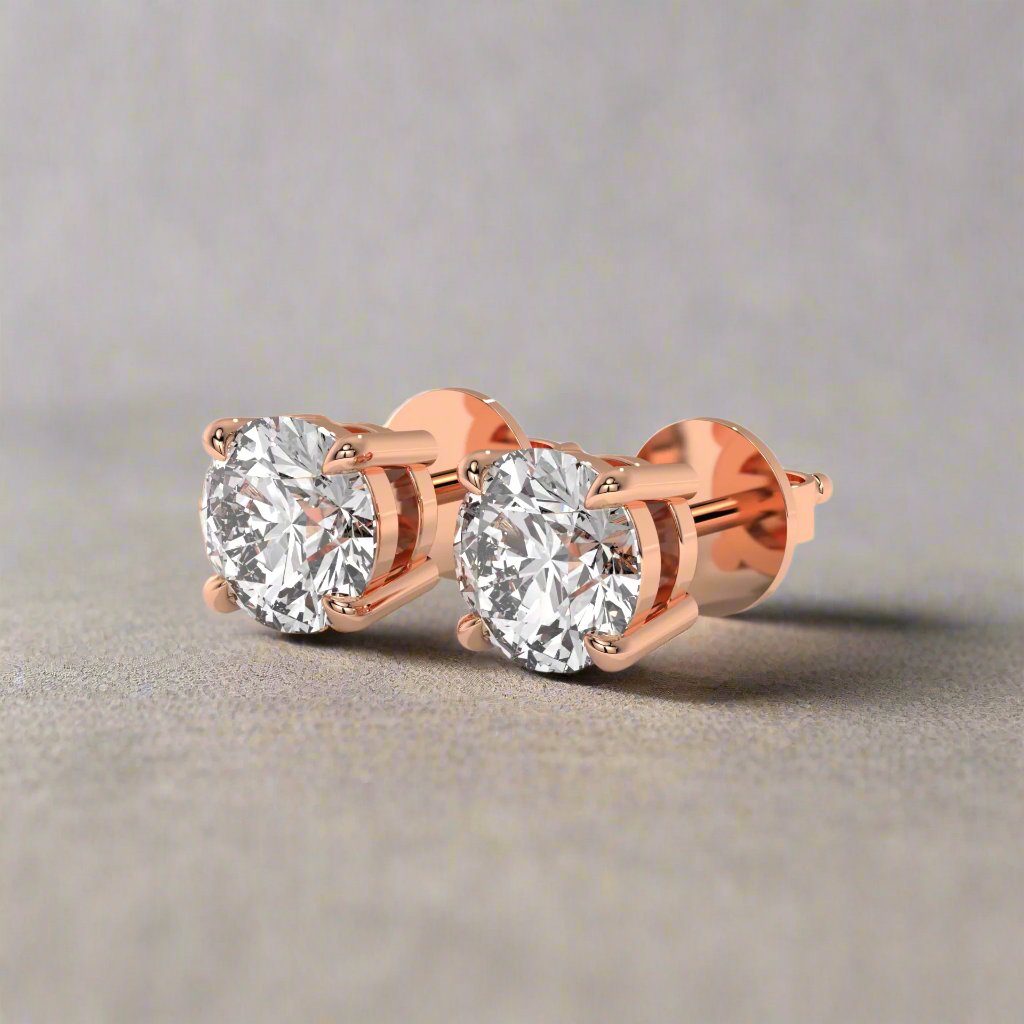 14K Rose Gold Solitaire Diamond Stud