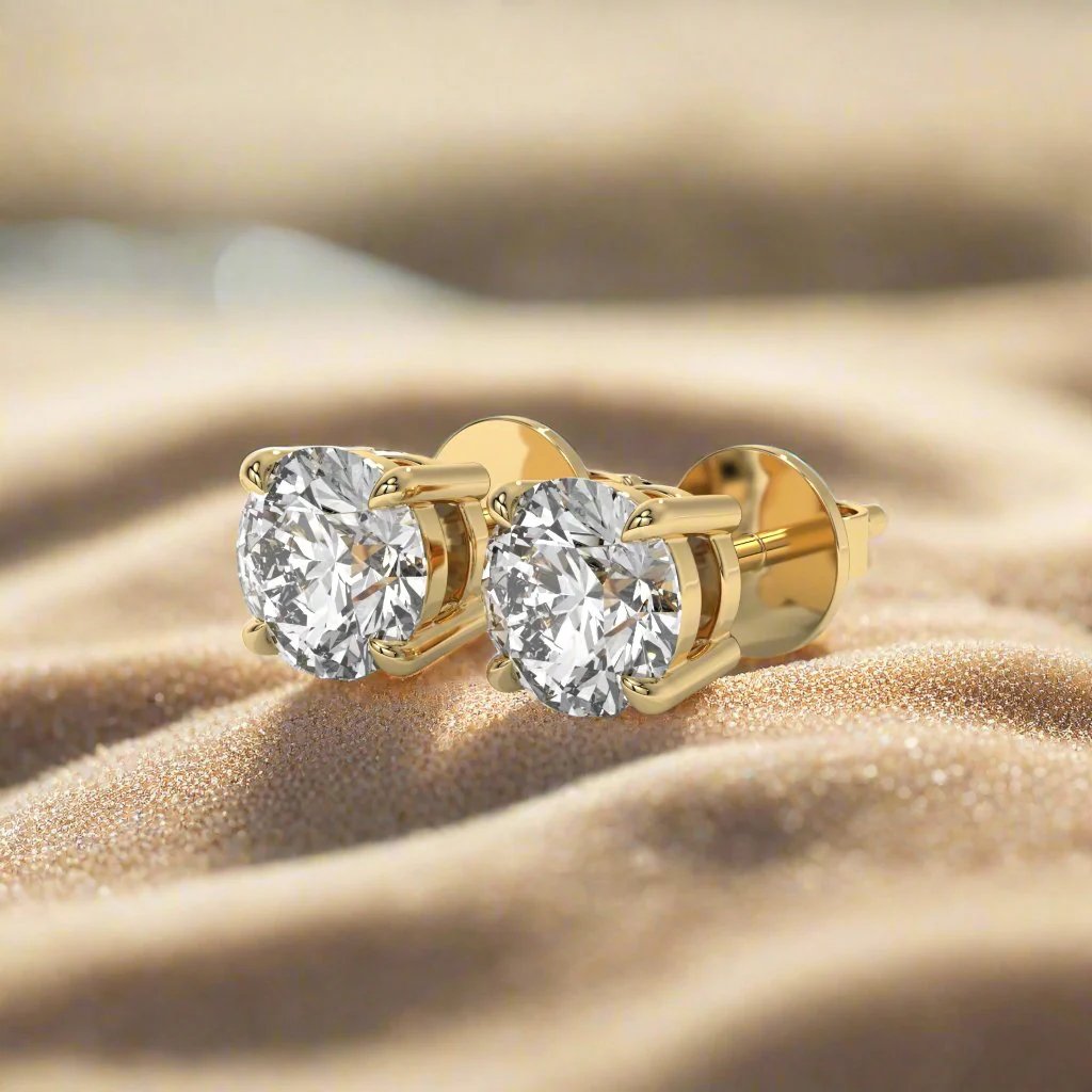 14K Yellow Gold Solitaire Diamond Stud