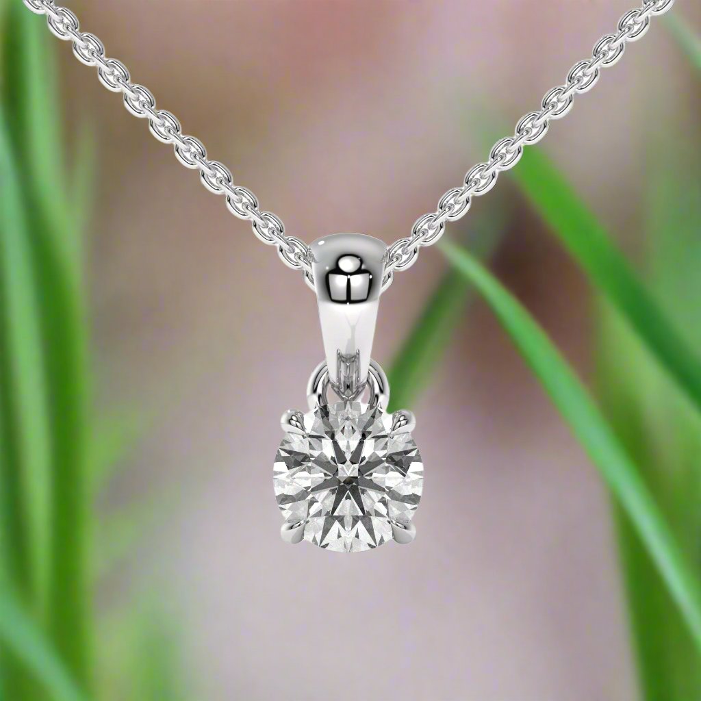 14K White Gold Solitaire Diamond Pendant