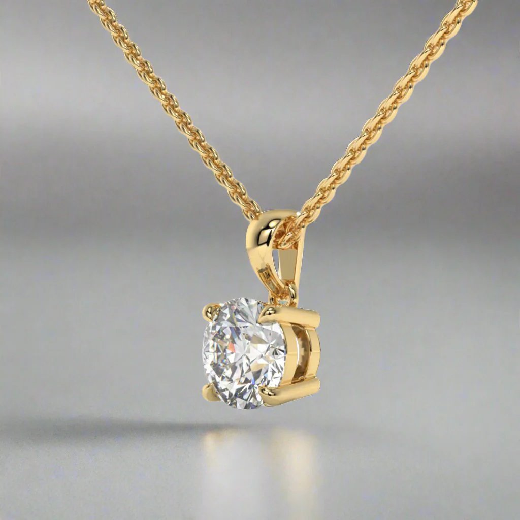 14K Yellow Gold Solitaire Diamond Pendant