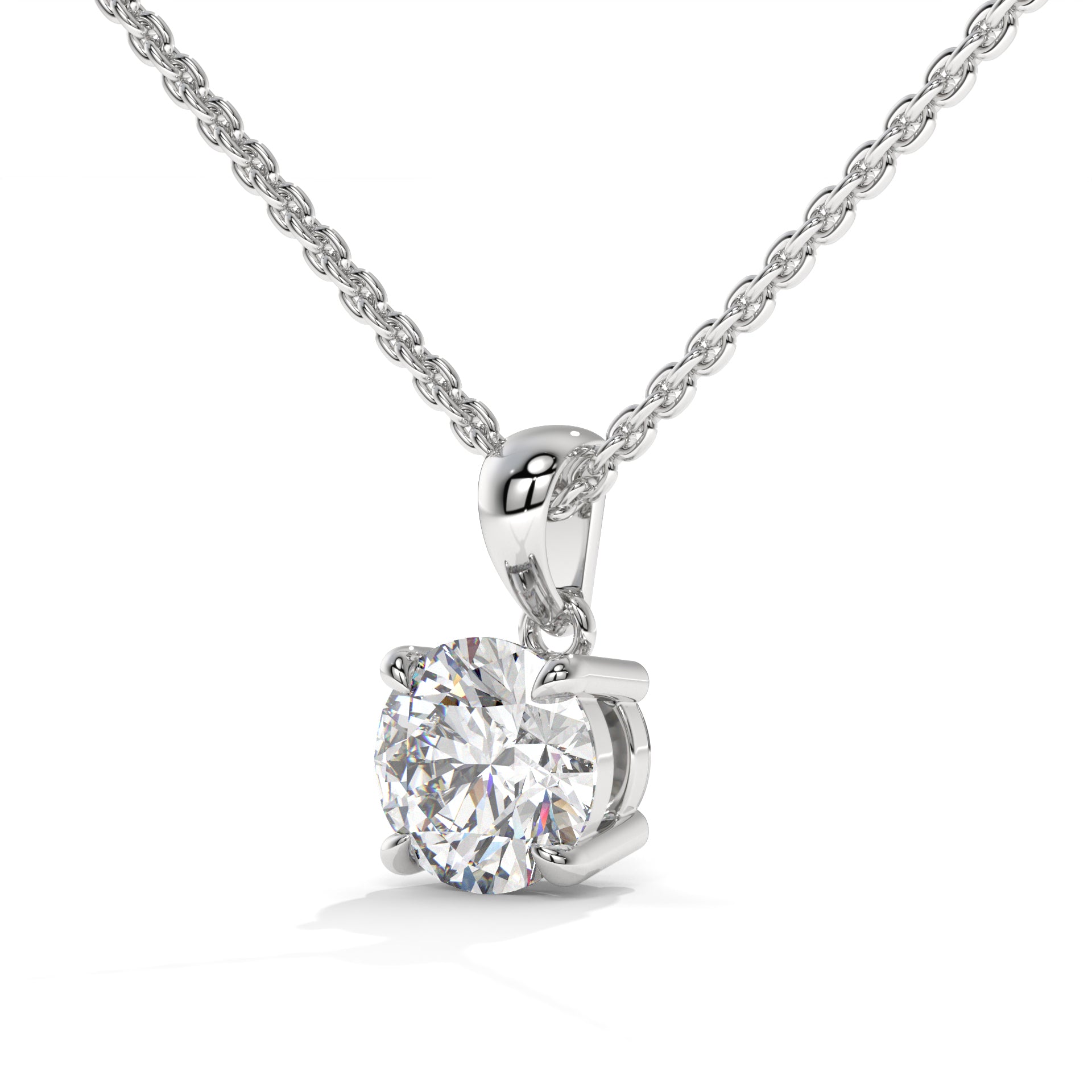 14K White Gold Solitaire Diamond Pendant