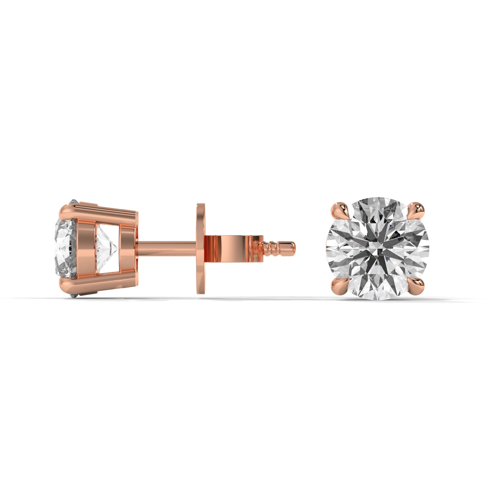 14K Rose Gold Solitaire Diamond Stud